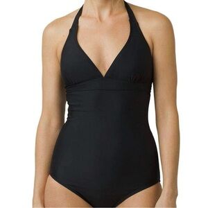 PrAna Bathing Suit Womens XL Black Lahari One-Piece Swimsuit Padded Halter Neck